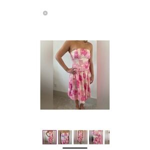 Vintage Anthropologie Odille Floral Strapless Dress Pink Gathered Skirt Size 4‎